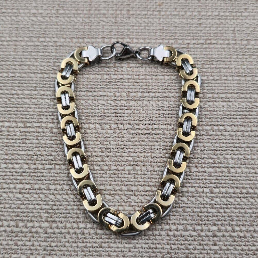 9 Inch Stainless Steel Flat Byzantine Unisex Chain Bracelet A7178
